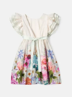 Angel & Rocket Cream 100% Cotton Border Print Emillie Tie Sash Dress