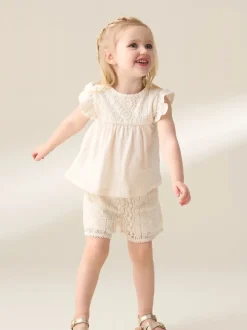 Angel & Rocket Cream Kinsley Crochet 100% Cotton Top And Shorts Set