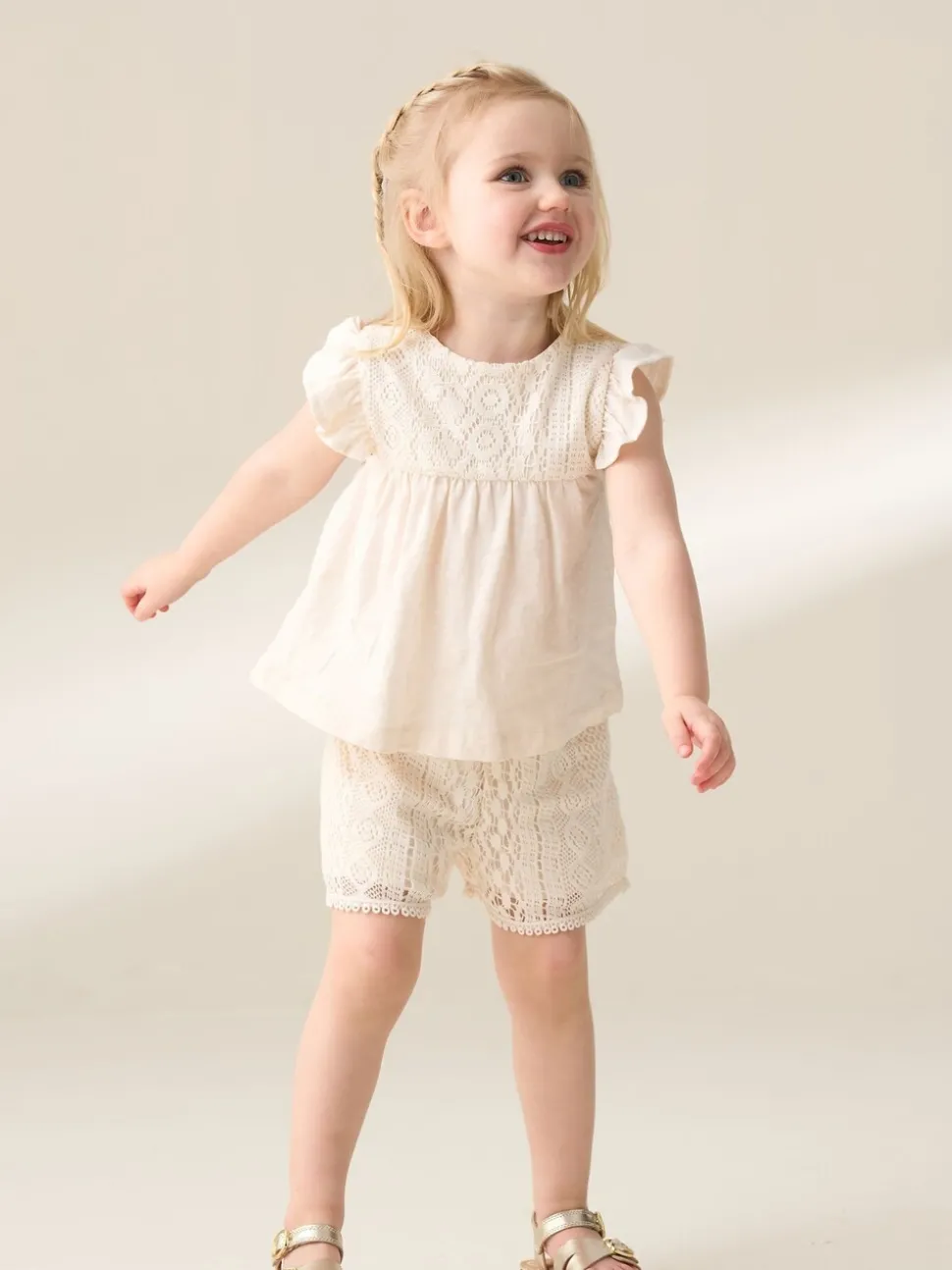 Angel & Rocket Cream Kinsley Crochet 100% Cotton Top And Shorts Set