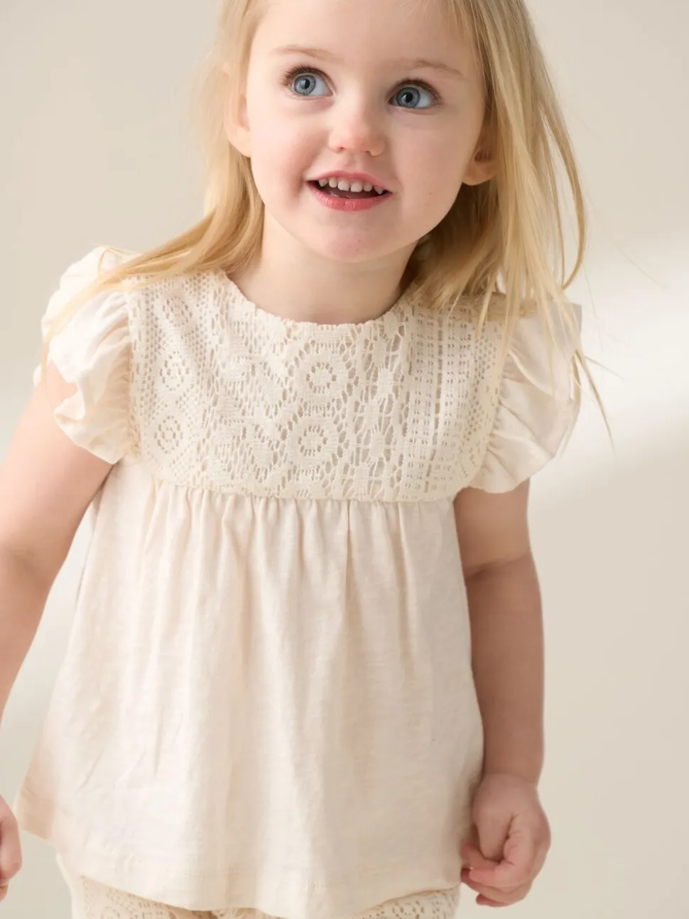 Angel & Rocket Cream Kinsley Crochet 100% Cotton Top And Shorts Set