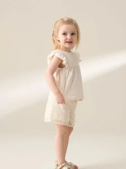 Angel & Rocket Cream Kinsley Crochet 100% Cotton Top And Shorts Set