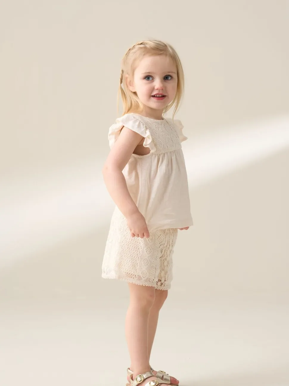 Angel & Rocket Cream Kinsley Crochet 100% Cotton Top And Shorts Set
