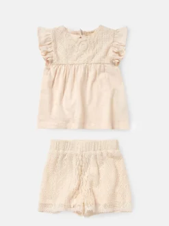 Angel & Rocket Cream Kinsley Crochet 100% Cotton Top And Shorts Set