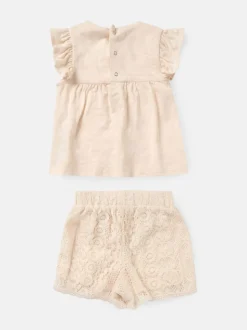 Angel & Rocket Cream Kinsley Crochet 100% Cotton Top And Shorts Set