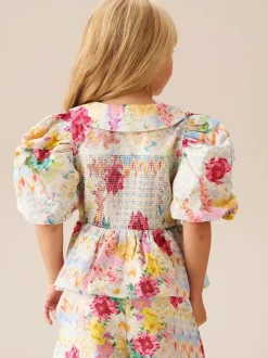 Angel & Rocket Cream Orla Multi Peter Pan Collar Shirred Blouse