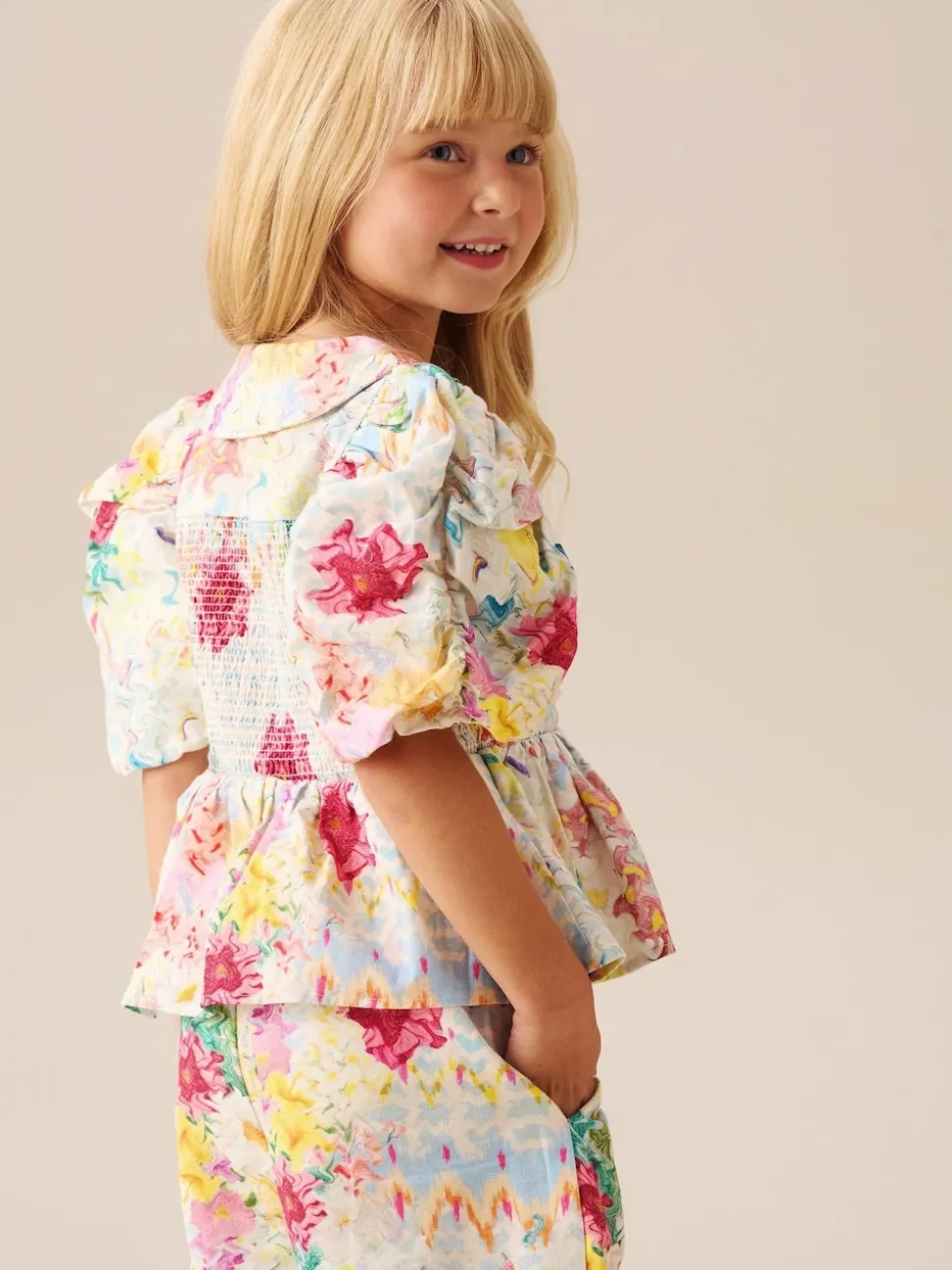 Angel & Rocket Cream Orla Multi Peter Pan Collar Shirred Blouse