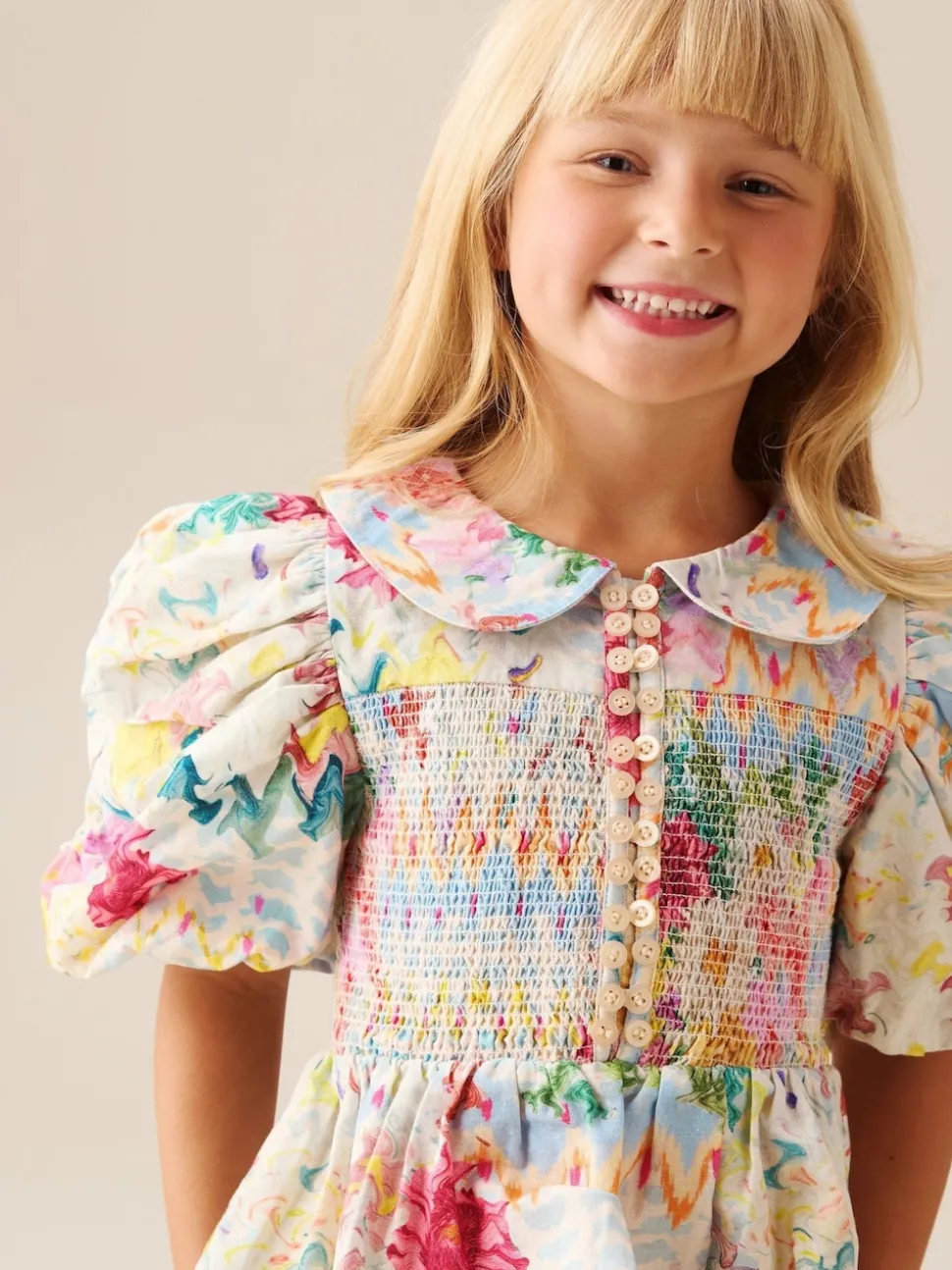 Angel & Rocket Cream Orla Multi Peter Pan Collar Shirred Blouse