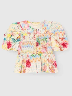 Angel & Rocket Cream Orla Multi Peter Pan Collar Shirred Blouse
