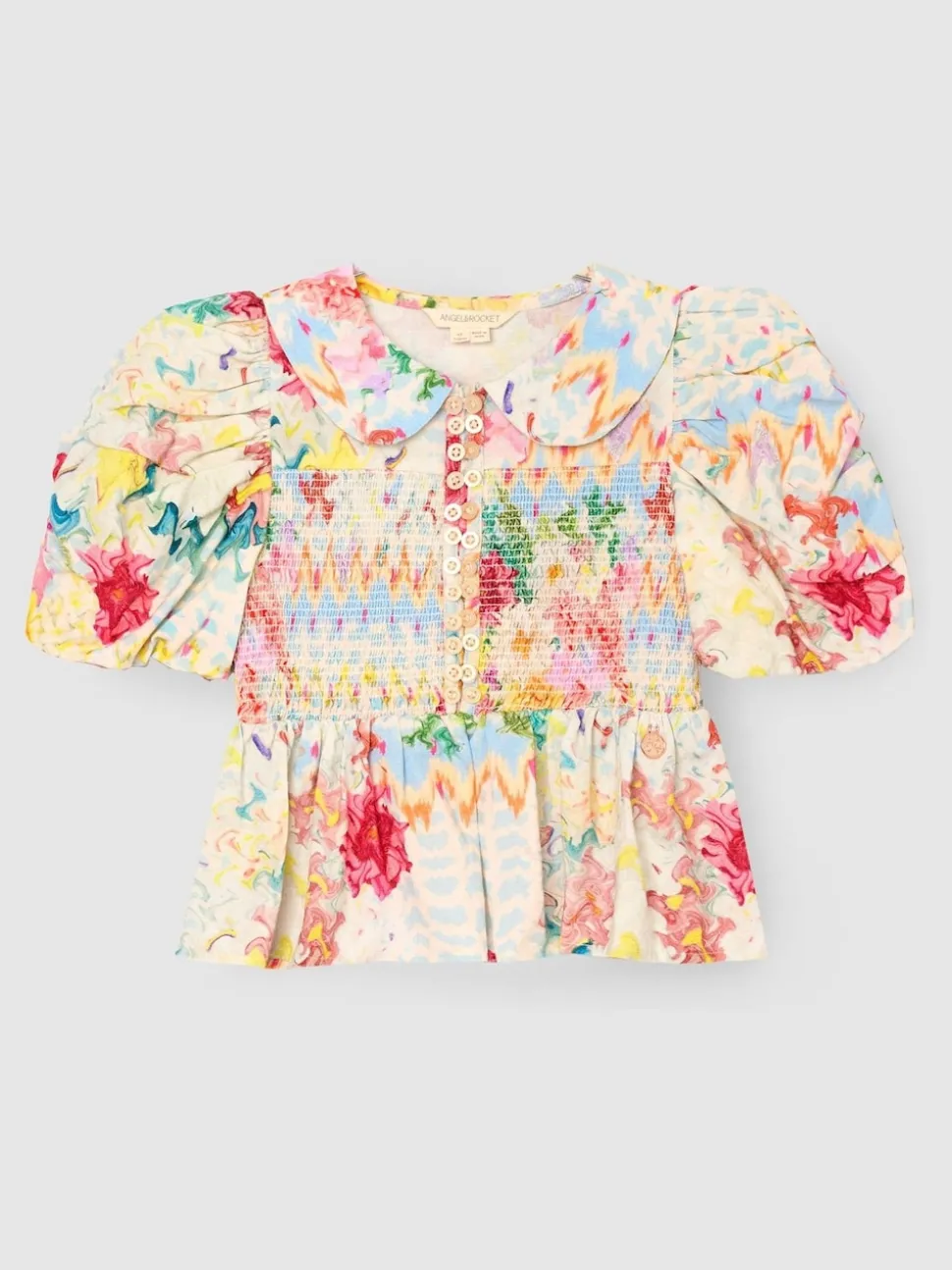 Angel & Rocket Cream Orla Multi Peter Pan Collar Shirred Blouse