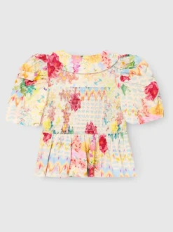 Angel & Rocket Cream Orla Multi Peter Pan Collar Shirred Blouse