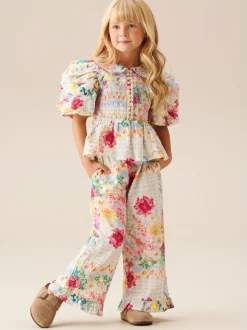 Angel & Rocket Cream Orla Multi Print Frill Hem Trousers