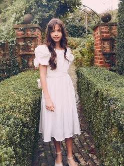 Angel & Rocket Cream Portia Pleated Bodice Bow Dress