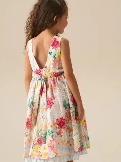 Angel & Rocket Cream Seren Print Stripe Sash Waist Dress