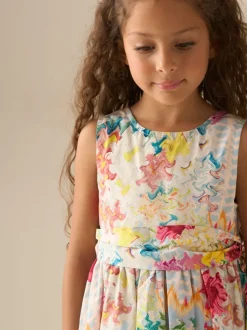 Angel & Rocket Cream Seren Print Stripe Sash Waist Dress