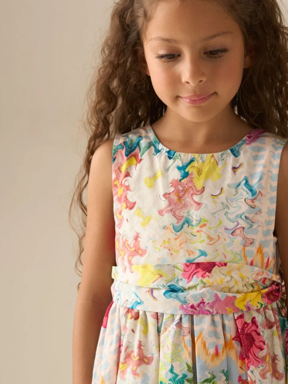 Angel & Rocket Cream Seren Print Stripe Sash Waist Dress