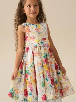 Angel & Rocket Cream Seren Print Stripe Sash Waist Dress