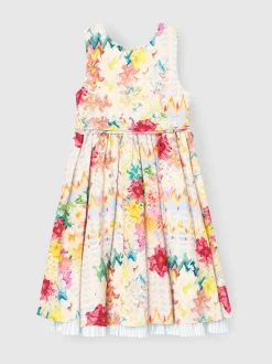 Angel & Rocket Cream Seren Print Stripe Sash Waist Dress