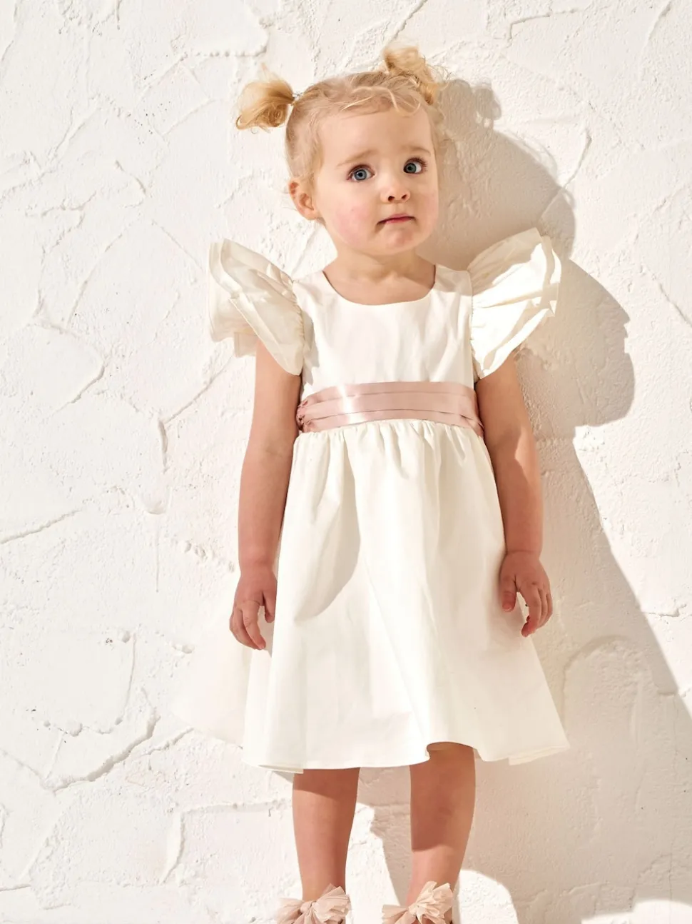 Angel & Rocket Cream Sylvie Sateen Sash Bow Dress