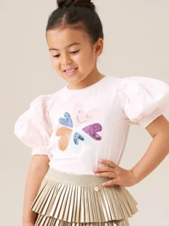 Angel & Rocket Fusia Pink Eve Ruffle Heart Puff Sleeve T-Shirt