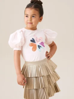 Angel & Rocket Fusia Pink Eve Ruffle Heart Puff Sleeve T-Shirt