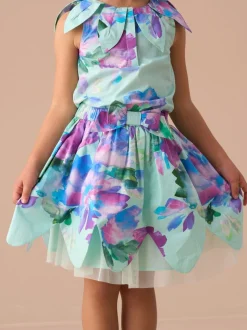 Angel & Rocket Green Darcy Mint Petal Print 100% Cotton Skirt