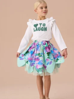 Angel & Rocket Green Darcy Mint Petal Print 100% Cotton Skirt