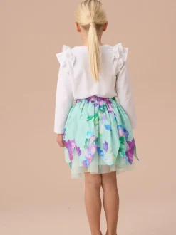 Angel & Rocket Green Darcy Mint Petal Print 100% Cotton Skirt