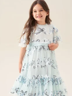 Angel & Rocket Green Delta Mint Sequin Bow Mesh Dress