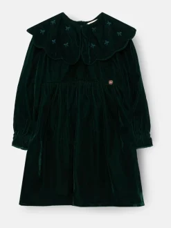 Angel & Rocket Green Dotty Scalloped Embroidered Collar Velvet Dress