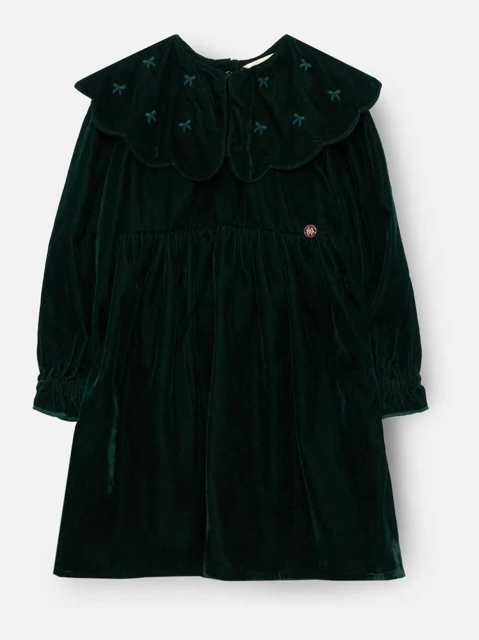 Angel & Rocket Green Dotty Scalloped Embroidered Collar Velvet Dress