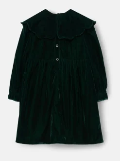 Angel & Rocket Green Dotty Scalloped Embroidered Collar Velvet Dress