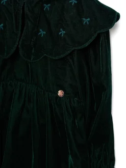 Angel & Rocket Green Dotty Scalloped Embroidered Collar Velvet Dress
