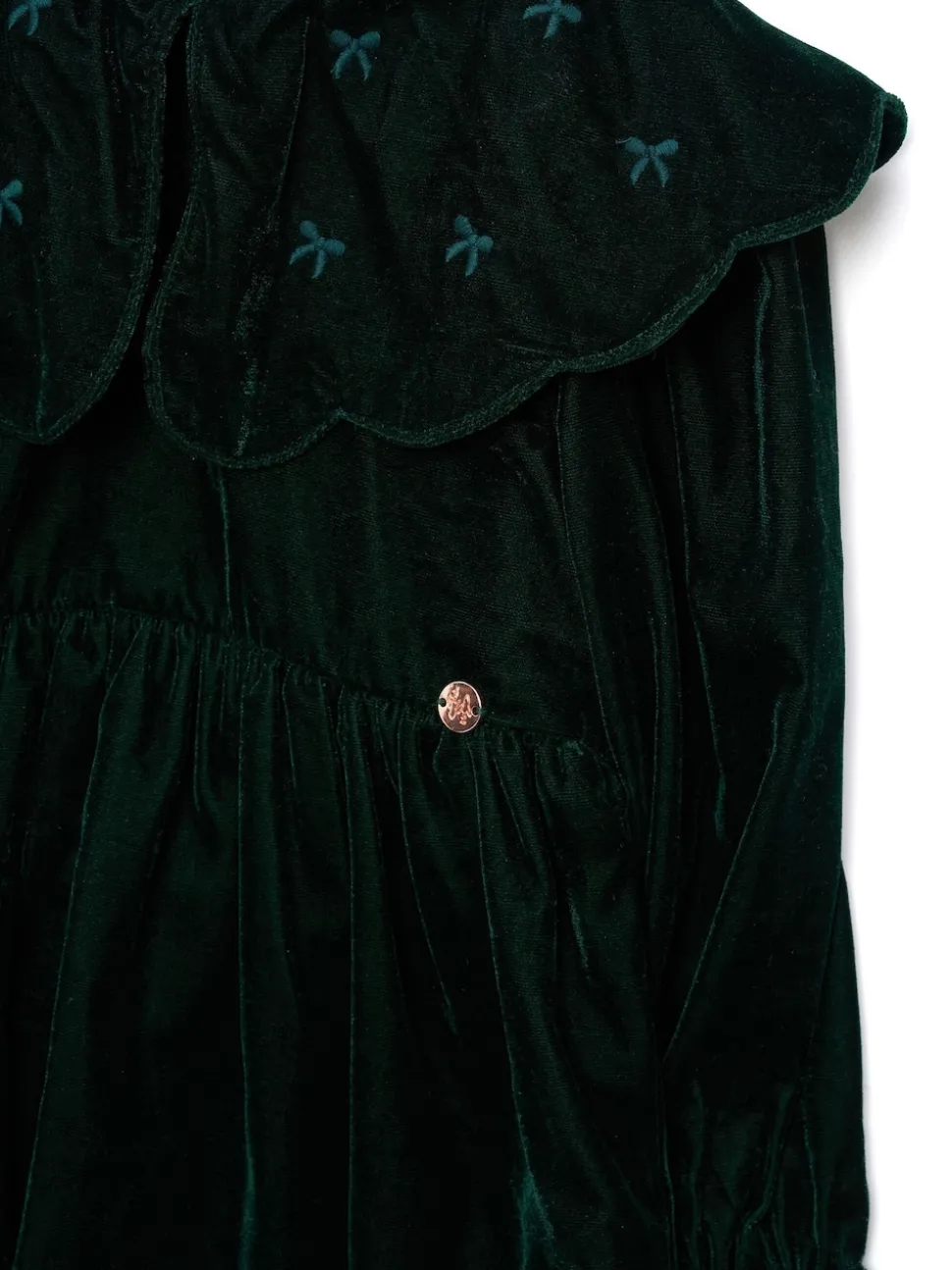 Angel & Rocket Green Dotty Scalloped Embroidered Collar Velvet Dress