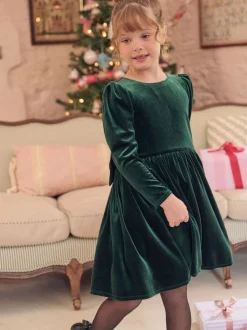 Angel & Rocket Green Grace Velvet Bow Back Dress