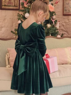 Angel & Rocket Green Grace Velvet Bow Back Dress