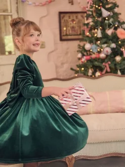 Angel & Rocket Green Grace Velvet Bow Back Dress