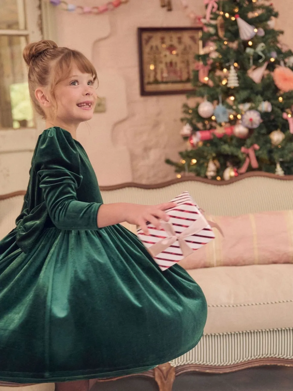 Angel & Rocket Green Grace Velvet Bow Back Dress