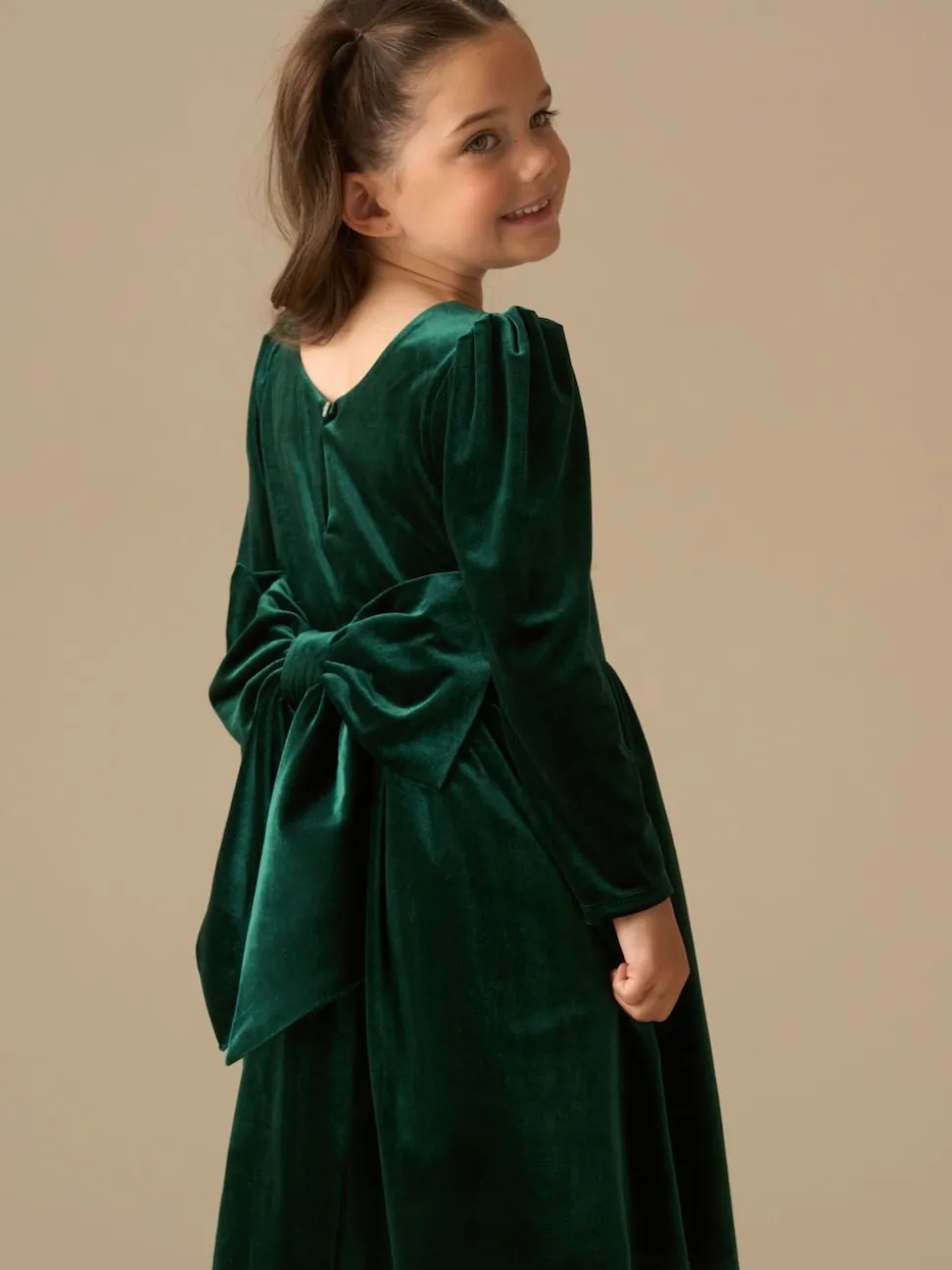 Angel & Rocket Green Grace Velvet Bow Back Dress