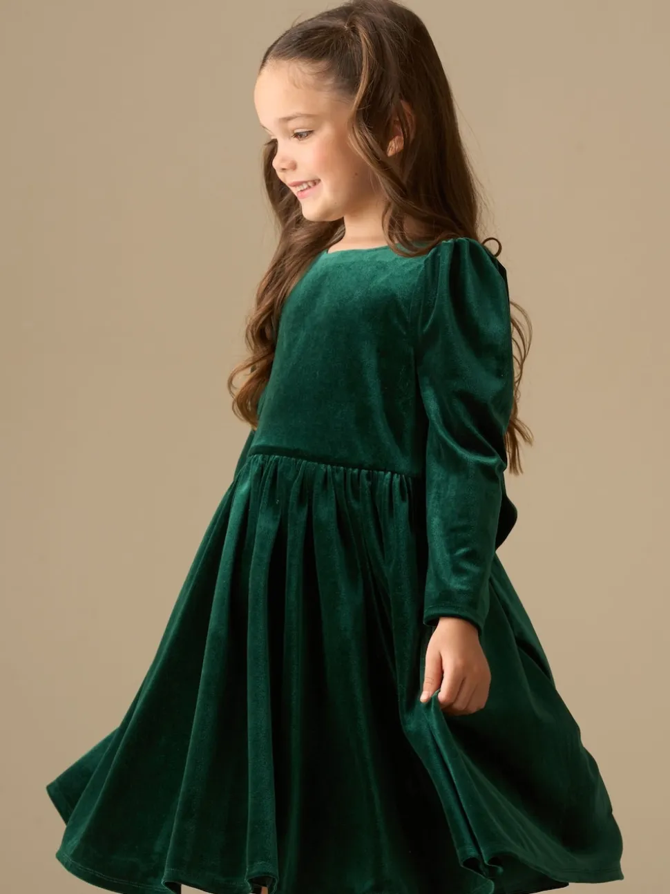 Angel & Rocket Green Grace Velvet Bow Back Dress