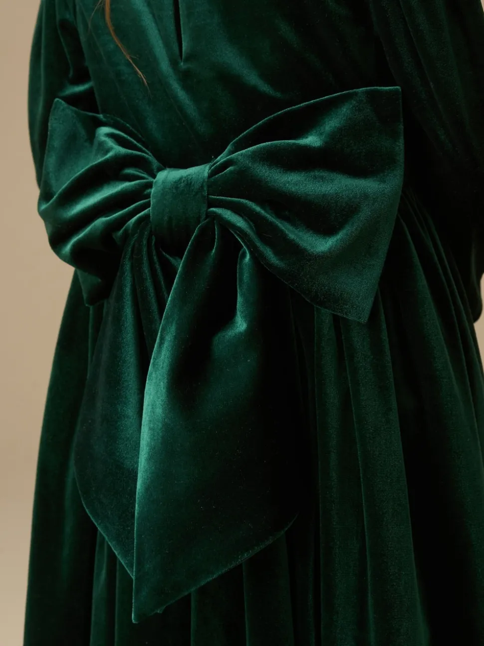 Angel & Rocket Green Grace Velvet Bow Back Dress