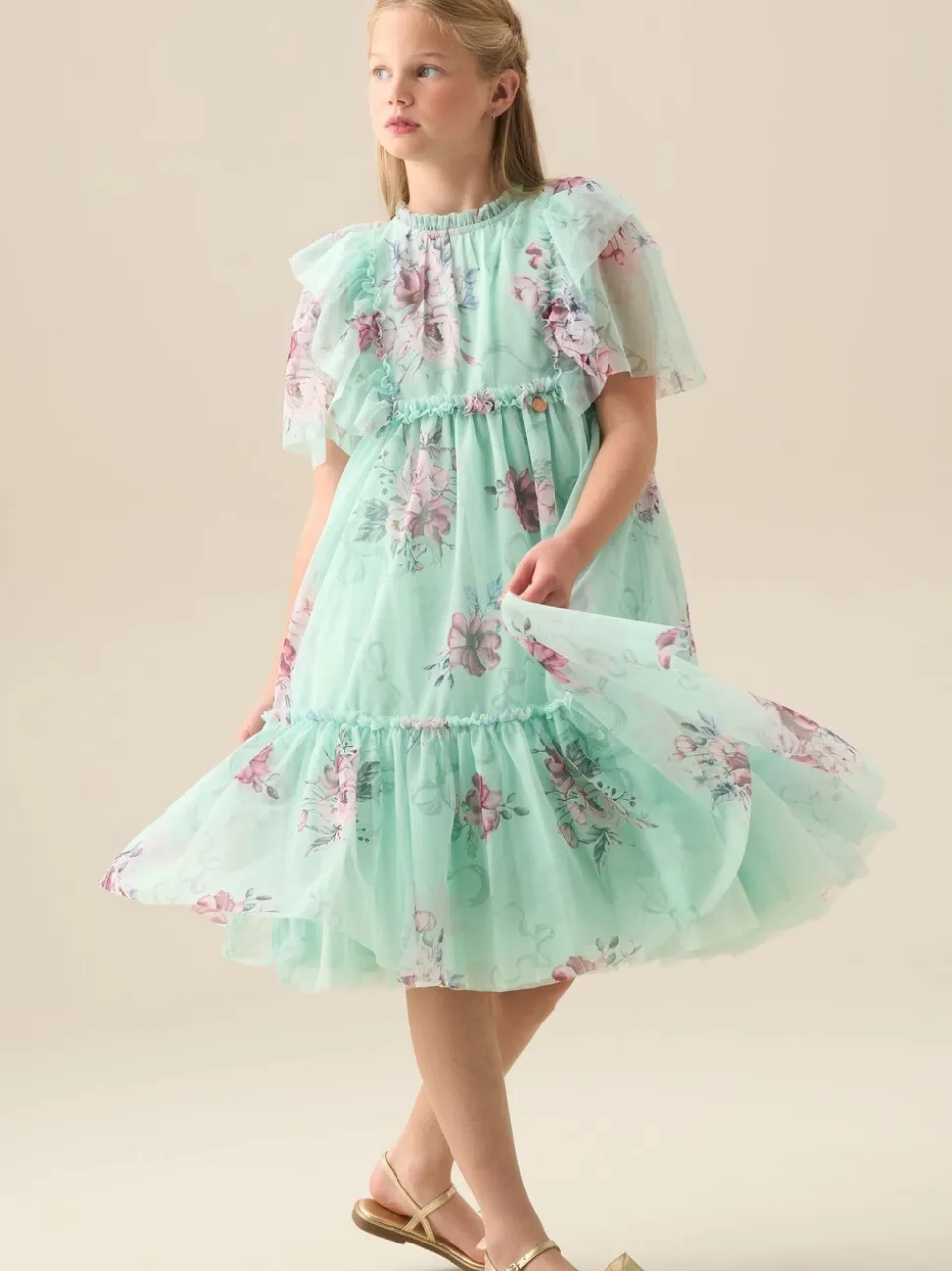 Angel & Rocket Green Rosa Floral Mesh Dress