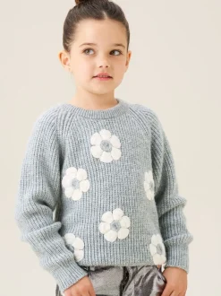 Angel & Rocket Grey Rumi Embellished Flower Jumper