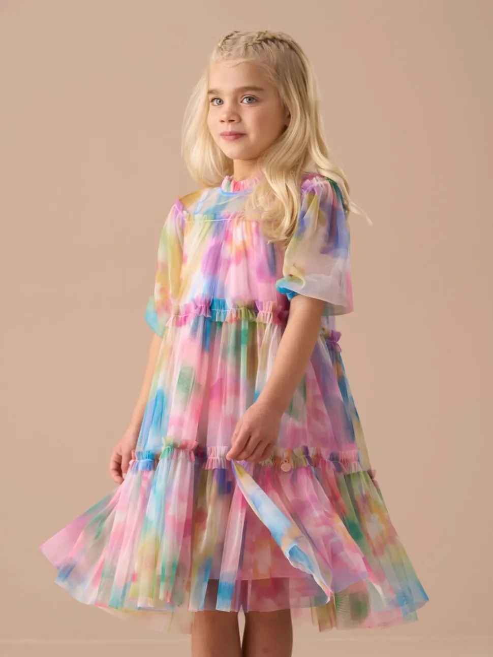 Angel & Rocket Light Pink Cara Printed Swing Mesh Dress