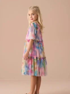 Angel & Rocket Light Pink Cara Printed Swing Mesh Dress