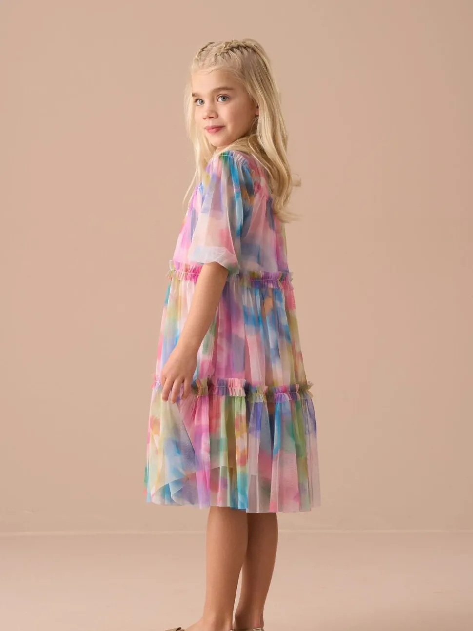 Angel & Rocket Light Pink Cara Printed Swing Mesh Dress