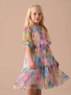 Angel & Rocket Light Pink Cara Printed Swing Mesh Dress