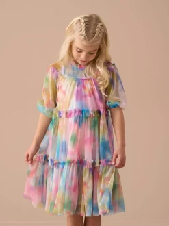 Angel & Rocket Light Pink Cara Printed Swing Mesh Dress