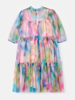 Angel & Rocket Light Pink Cara Printed Swing Mesh Dress