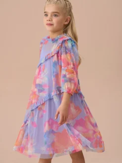 Angel & Rocket Light Purple Cara Printed Swing Mesh Dress