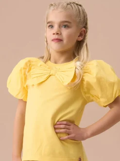 Angel & Rocket Light Yellow Tilly Bow Collar Puff Sleeve T-Shirt